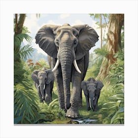 Elephant Family In The Jungle Canvas Print