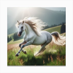 White Horse Galloping Canvas Print