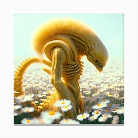 Alien In A Field Of Daisies 2 Canvas Print