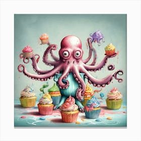 Octopus With Cupcakes 1 Canvas Print