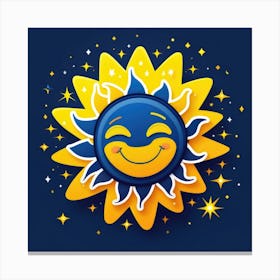 Lovely smiling sun on a blue gradient background 76 Canvas Print