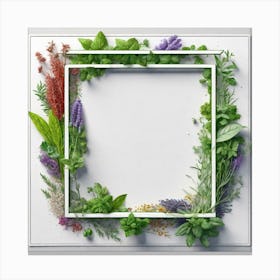 Frame Created From Herbs On Edges And Nothing In Middle Ultra Hd Realistic Vivid Colors Highly D Canvas Print