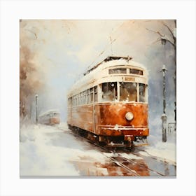 Tram In The Snow Canvas Print