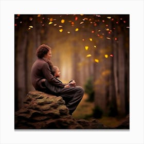 Father And Son In The Forest Canvas Print