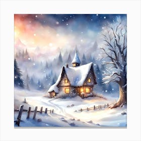 Winter House In The Snow Canvas Print