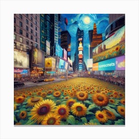 Van Gogh Painted A Sunflower Field In The Heart Of Times Square Canvas Print