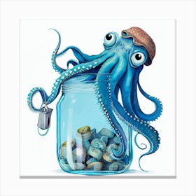 Octopus In A Jar,An octopus in a jar with a hat on it Canvas Print