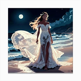 Bride On The Beach At Night Canvas Print