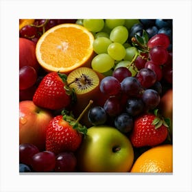 Fresh Fruits Orange Strawberry Grapes Apples Canvas Print
