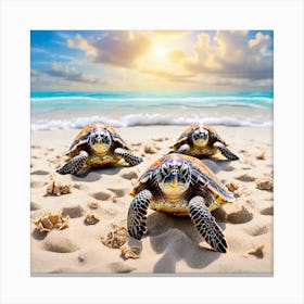 Turtles On The Beach Canvas Print