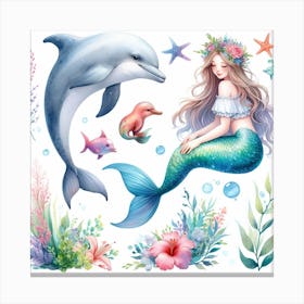Dolphin and Mermaid 1 Canvas Print