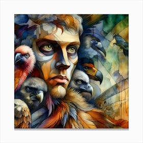 Portrait Of A Man With Birds,The Vulture’s Gaze Canvas Print