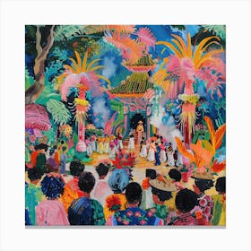 Balinese Temple Ceremony in Style of David Hockney Canvas Print