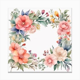 Watercolor Floral Frame Canvas Print