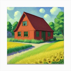 Rolling Meadows and Rustic Charm Red House In The Field Canvas Print