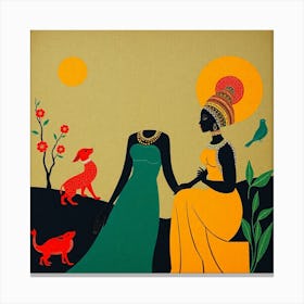 Two Women And A Cat Canvas Print