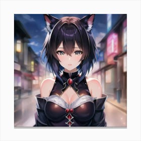 Anime Girl With Cat Ears Canvas Print