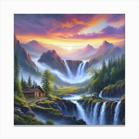 Waterfall In The Mountains Canvas Print