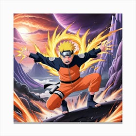 An Eye Catching Anime Style Digital Painting Featuring Naruto Unleashing Rasengan Set Against The Background Of Alien Planet And Visual Effects Like Explosions 2 Canvas Print