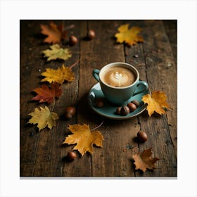 Coffee And Autumn Leaves 2 Canvas Print