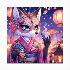 Fox In Kimono 2 Canvas Print