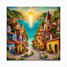 A Stunning And Vibrant Italian Landscape Painting Canvas Print