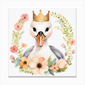 Floral Baby Swan Nursery Illustration (30) Canvas Print