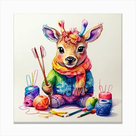 Little Knitting Deer Canvas Print