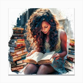 Girl Reading A Book 2 Canvas Print