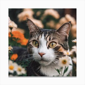 Cat In Flowers Canvas Print