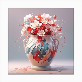 Vase with beautiful white and red flowers Canvas Print