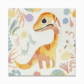 Cute Muted Pastels Deinonychus Dinosaur   1 Canvas Print