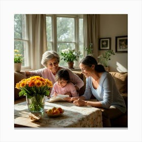 Grandmother Reading To Her Granddaughter Canvas Print