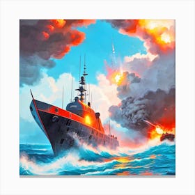 Warships In The Ocean 1 Canvas Print