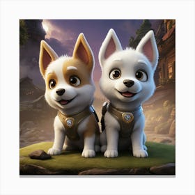 Fantasy Hero Dogs On A Rock Canvas Print