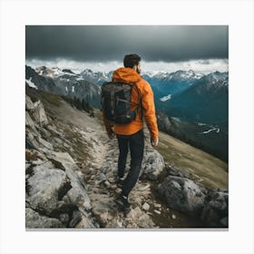 Backpacker Hiking In The Mountains Canvas Print