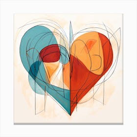 Heart Doodle Sketch Blue & Orange 8 Canvas Print
