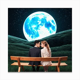 Couple Sitting On A Bench Under The Moon 10 Canvas Print