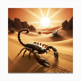 A Lone, Golden Brown Scorpion With Razor Sharp Tail And Menacing Gaze Walking Slowly Across The Desert Sand 1 Canvas Print