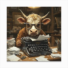 Funny Cow Writer Vintage 4 Canvas Print