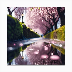 Puddles on the Cherry Blossom Walkway Canvas Print