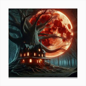 Full Moon Over Haunted House Canvas Print