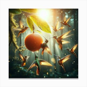 Hummingbirds Flying Over Orange Canvas Print