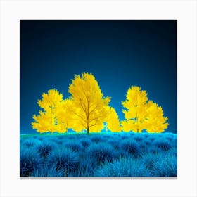 Yellow Trees In the night on blue grass Canvas Print