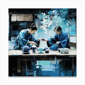 Two Women Making Tea Canvas Print