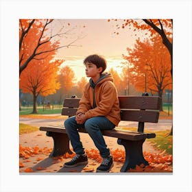 Alone Boy In Whimsical Scene Art Print (2) 1 Canvas Print