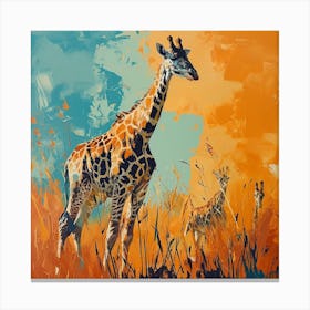 Herd Of Giraffes Running Through The Grass Acrylic Painting Inspired 2 Canvas Print
