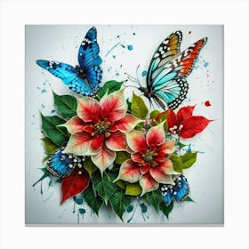 Poinsettia With Butterflies Canvas Print