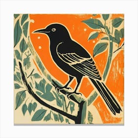 Retro Bird Lithograph Magpie 5 Canvas Print