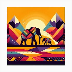 Crossing Elephants In The Mountains Canvas Print